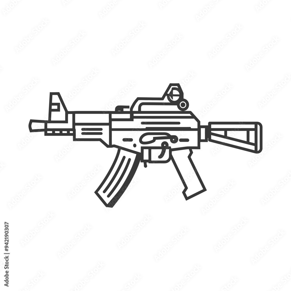 Line art illustration of a modern assault rifle Line art illustration of a modern assault rifle