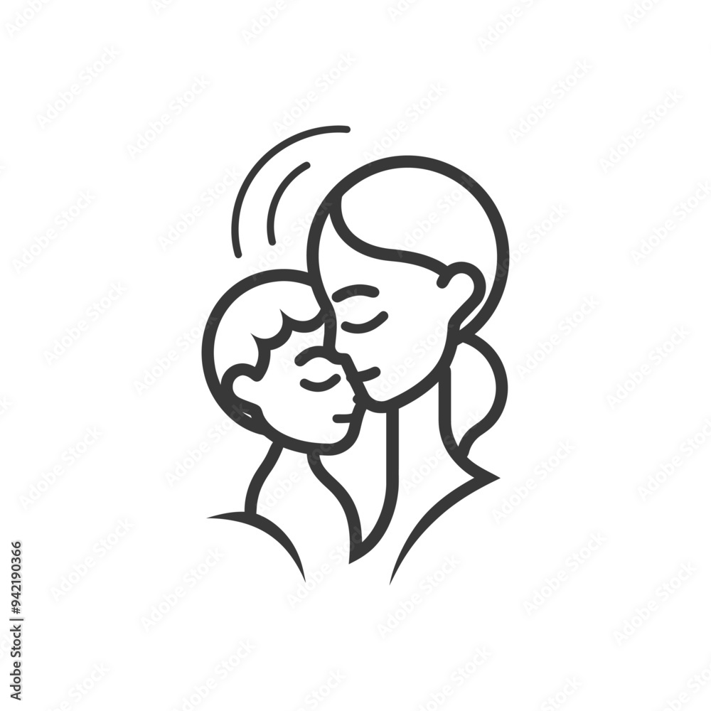 Line Art Illustration of a Mother Kissing Her Child on the Forehead Line Art Illustration of a Mother Kissing Her Child on the Forehead