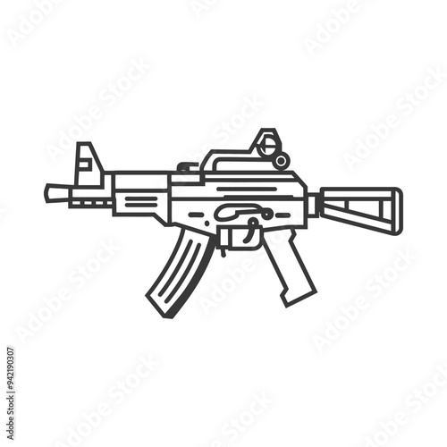 Line art illustration of a modern assault rifle