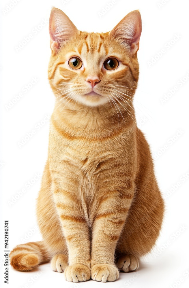 orange cat sitting and looking at the camera, against a white background orange cat sitting and looking at the camera, against a white background