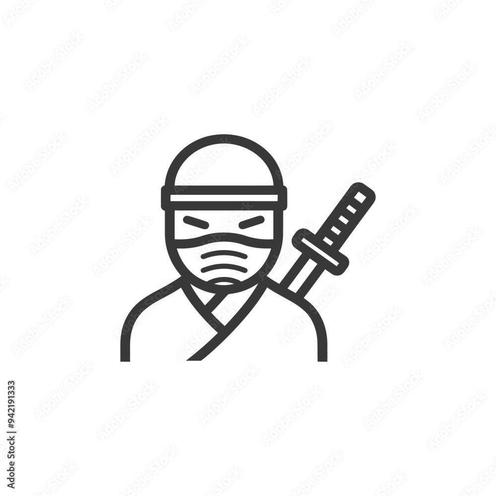 Line Art Illustration of a Ninja Wearing a Mask and Holding a Sword Line Art Illustration of a Ninja Wearing a Mask and Holding a Sword