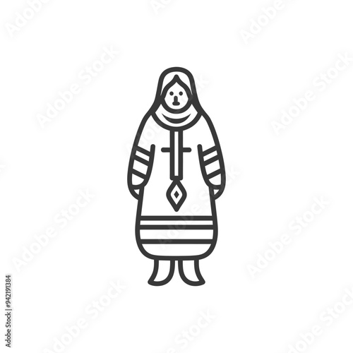 Line Art Illustration of an Inuit Woman in Traditional Clothing