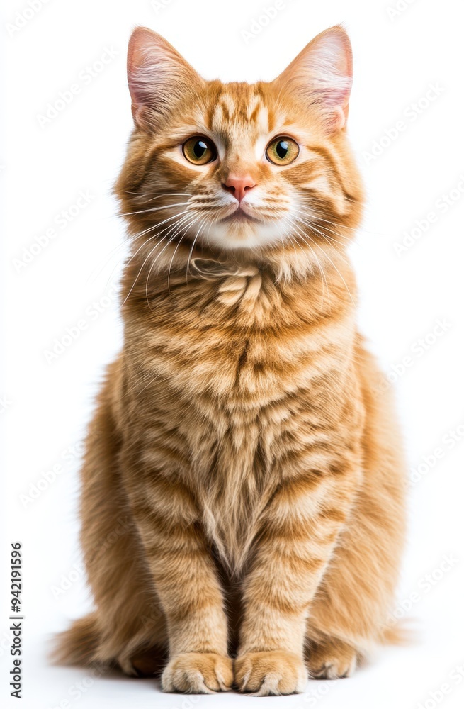 orange cat sitting and looking at the camera, against a white background orange cat sitting and looking at the camera, against a white background