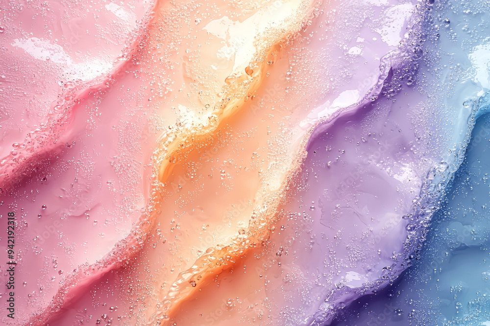 Fototapeta premium Soft pastels—peach, lavender, and mint—blend to form a gentle, calming background. Concept of delicate balance. Generative Ai.