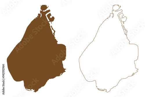 Amager island (Kingdom of Denmark) map vector illustration, scribble sketch Amager map