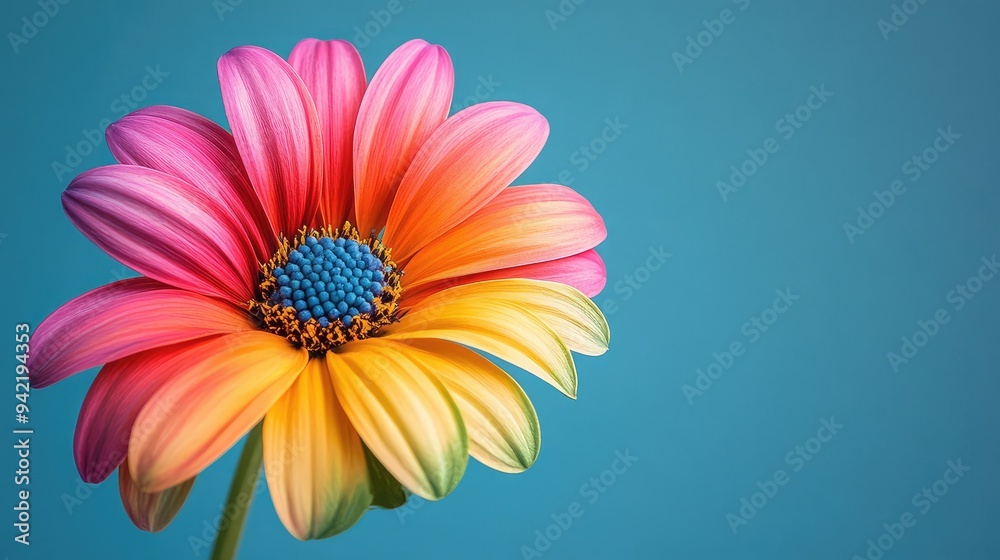Vibrant and Colorful Flower Against a Blue Background, Capturing the Beauty and Contrast of Nature in a Stunning Visual Display Vibrant and Colorful Flower Against a Blue Background, Capturing the Beauty and Contrast of Nature in a Stunning Visual Display