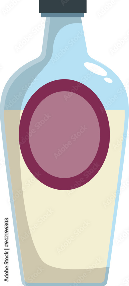 Glass bottle containing a pale yellow liquid with a blank label Glass bottle containing a pale yellow liquid with a blank label