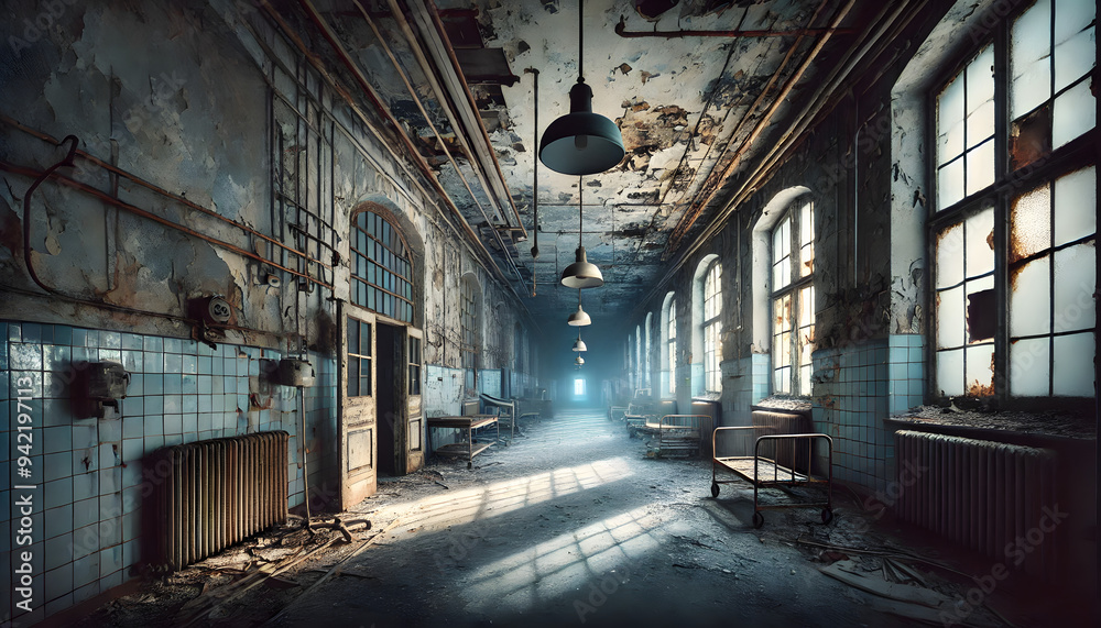 Fototapeta Horror Abandoned Forgotten Hospital Ward: Decaying History
