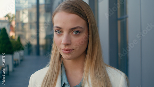Free Download Happy Caucasian woman positive businessperson portrait student in formal suit looking at camera worker female employer posing smiling glad girl executive relax in city outdoors urban ceo recruitment - GFXLoad