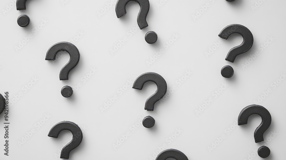 Monochrome Question Marks: A Series of Black and White Questions Scattered Across a White Background, Perfect for Educational and Conceptual Projects Monochrome Question Marks: A Series of Black and White Questions Scattered Across a White Background, Perfect for Educational and Conceptual Projects