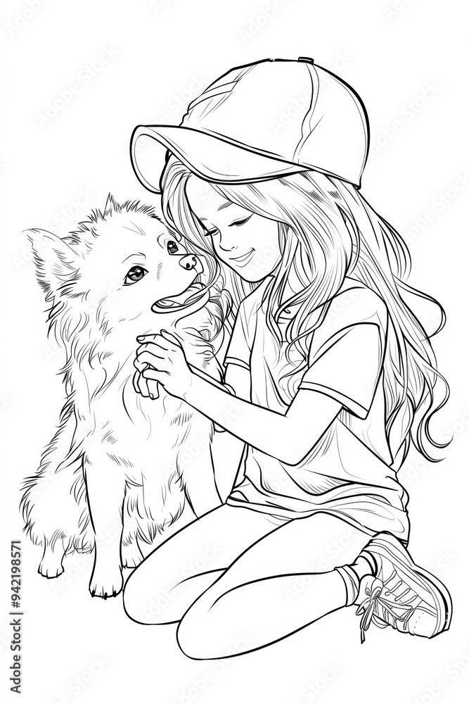 Fototapeta premium A whimsical day at the park with a cheerful girl playing with her furry friend in the afternoon sun