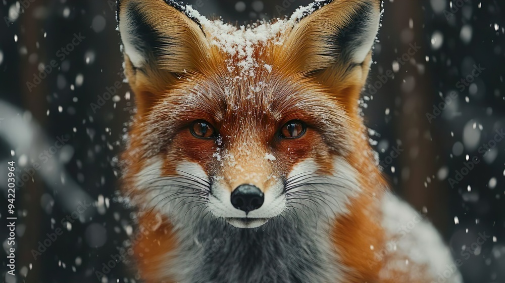 Detailed shot of a fox against a snowy backdrop perfect for winter and wildlife themes Detailed shot of a fox against a snowy backdrop perfect for winter and wildlife themes