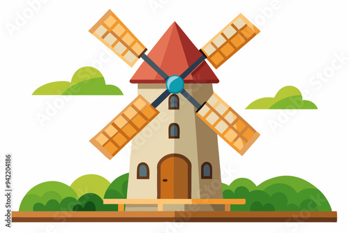 windmill on the hill isolated on white background. PNG Transparent file type with high definition quality And vibrant color grading Available.
