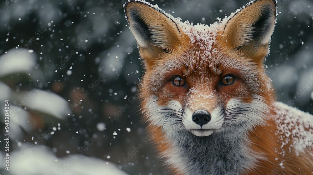 Detailed close-up of a fox in a snowy environment perfect for winter wildlife photography Detailed close-up of a fox in a snowy environment perfect for winter wildlife photography
