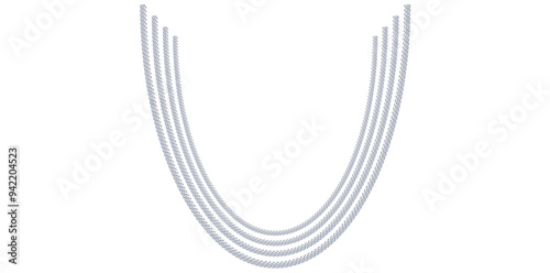 Multilayer Trendy Silver Chains On White Background, Unique Fine Jewelry Neck Design Vector Illustration.	