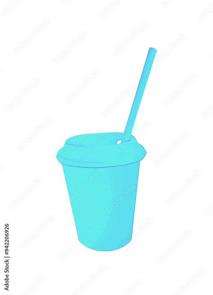 Blue cardboard cup with a straw for hot and cold drinks. On isolated transparent background. Blue cardboard cup with a straw for hot and cold drinks. On isolated transparent background.