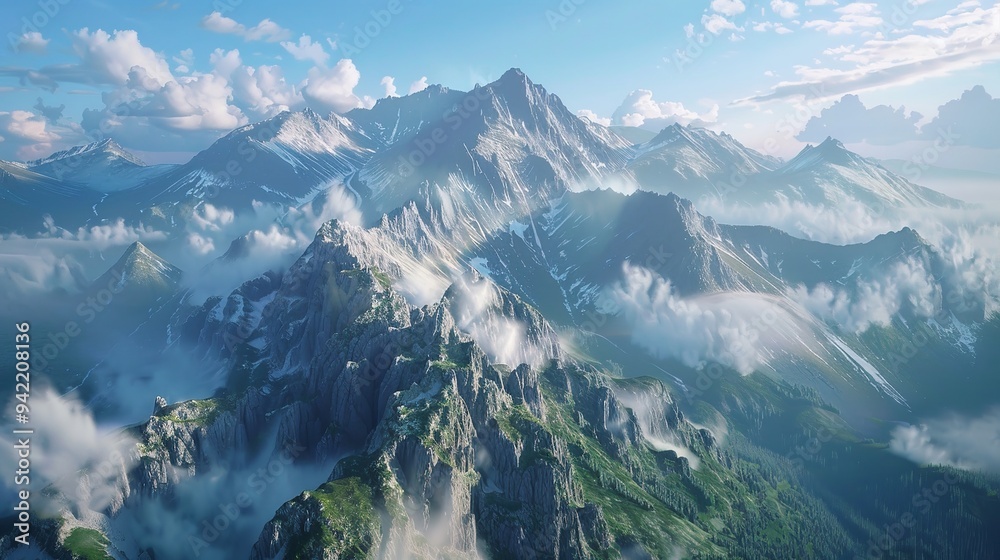 Fototapeta premium Mountains with a few clouds and trees