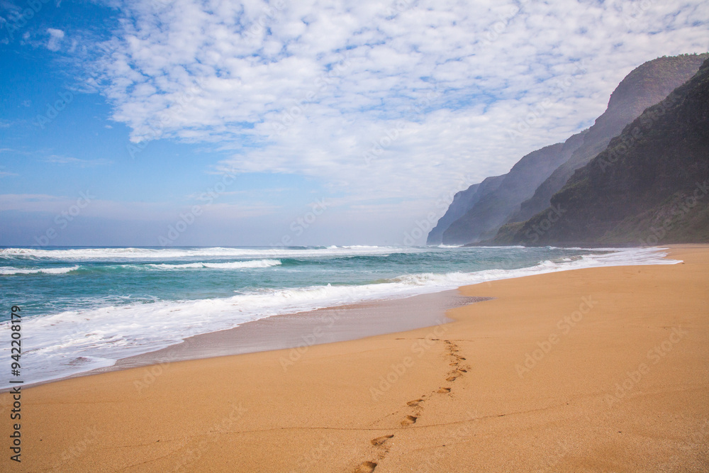 USA, Hawaii, Kauai, Polihale State Park walking along the beach USA, Hawaii, Kauai, Polihale State Park walking along the beach