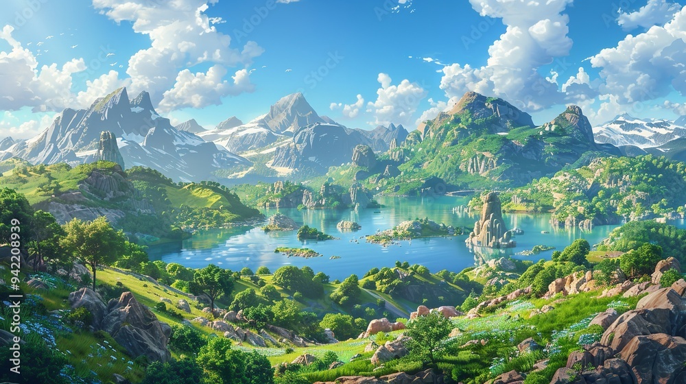 Mountain Stream Flowing Through a Lush Valley on a Sunny Day Mountain Stream Flowing Through a Lush Valley on a Sunny Day