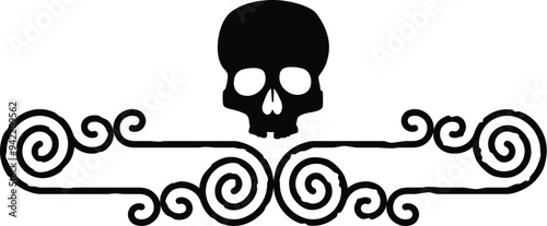 Celtic Curved Spiral Lines Border, Header, Footer - Skull