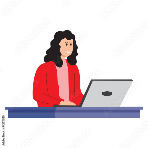 Un mujer frente a un ordenador. Vector