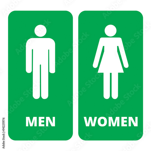 Women and men green bathroom banner on a blue background