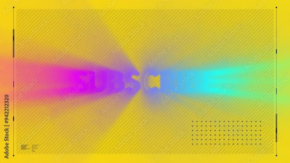 SUBSCRIBE text animation on yellow background with diagonal lines and dotted pattern