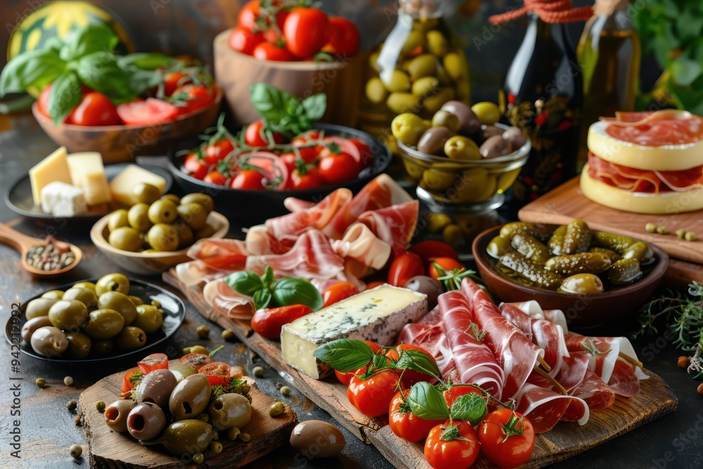 Mediterranean Appetizer Platter with Prosciutto, Olives, and Cheese Mediterranean Appetizer Platter with Prosciutto, Olives, and Cheese