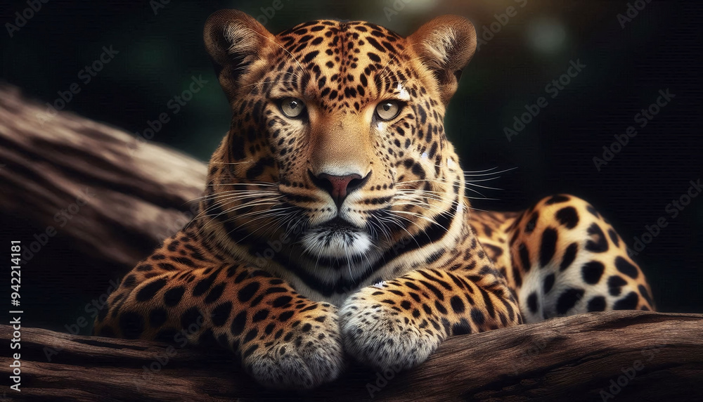 Close-up Leopard Leaning relaxed 3d rendering. Generative AI. Close-up Leopard Leaning relaxed 3d rendering. Generative AI.