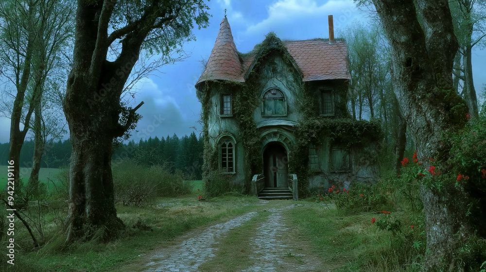 Fairytale witch house surrounded by enchanted forest Fairytale witch house surrounded by enchanted forest
