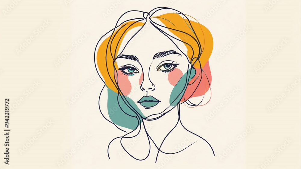 abstract line art portrait of a woman. feelings and moods of a woman. banner, poster design. ai generative.