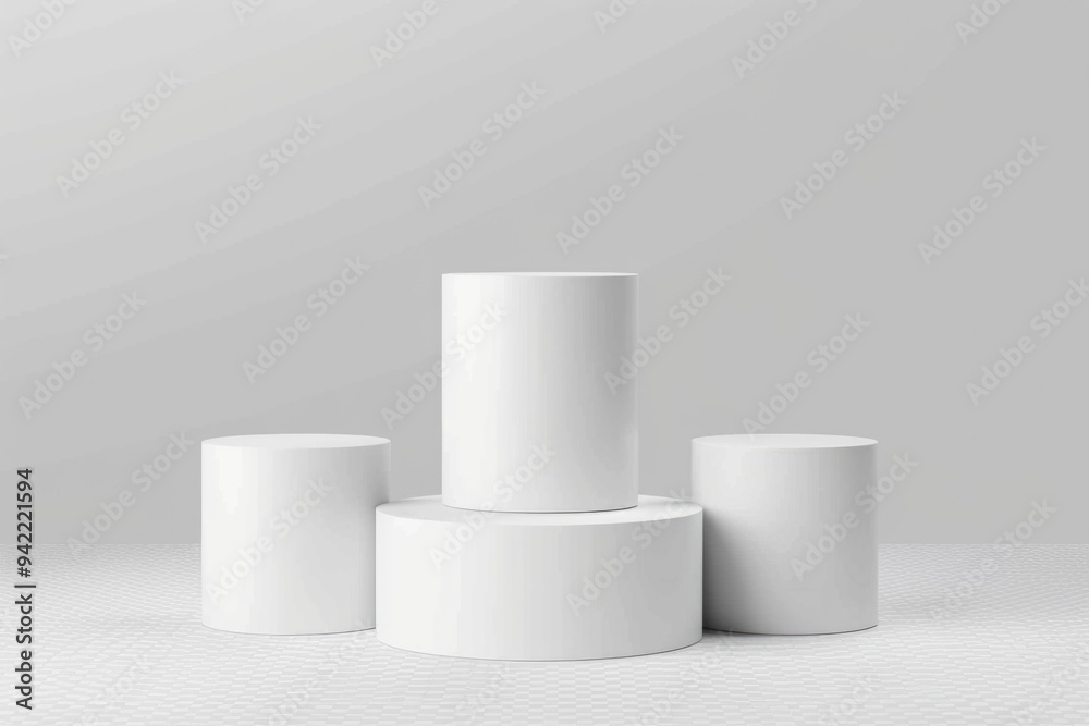A trio of identical white pedestals standing together, great for interior design or decorative purposes A trio of identical white pedestals standing together, great for interior design or decorative purposes