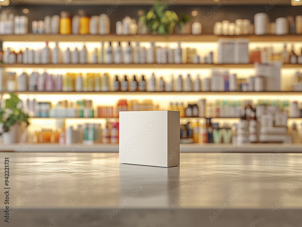 A clean, minimalist product display in a modern retail space showcasing various beauty items on bright shelves A clean, minimalist product display in a modern retail space showcasing various beauty items on bright shelves