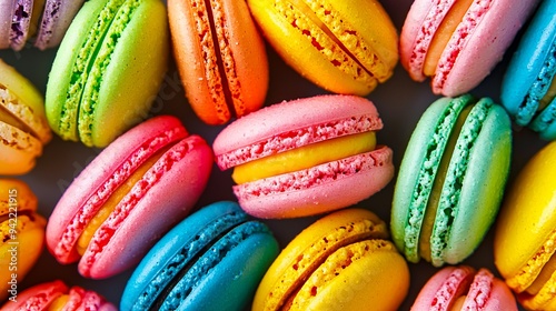 A bunch of colorful macarons sitting on top of each other photo