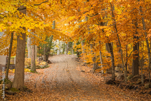 USA, Maine, Bayside. Bayview Cottages, oceanside community at a former religious themed resort during autumn.