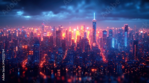 Wallpaper Mural Night Skyline of a City with Bright Lights Torontodigital.ca