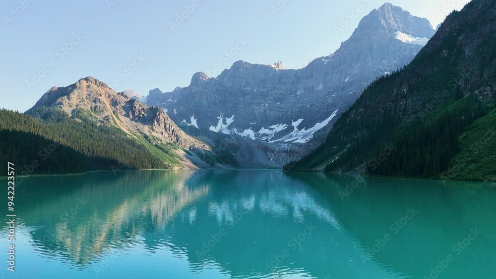 Rocky Mountains, Canada. Top cinematic aerial view. Chephren Lake, Jasper National Park, Alberta. 4K drone footage. Canadian wild nature and landscape from above Rocky Mountains, Canada. Top cinematic aerial view. Chephren Lake, Jasper National Park, Alberta. 4K drone footage. Canadian wild nature and landscape from above
