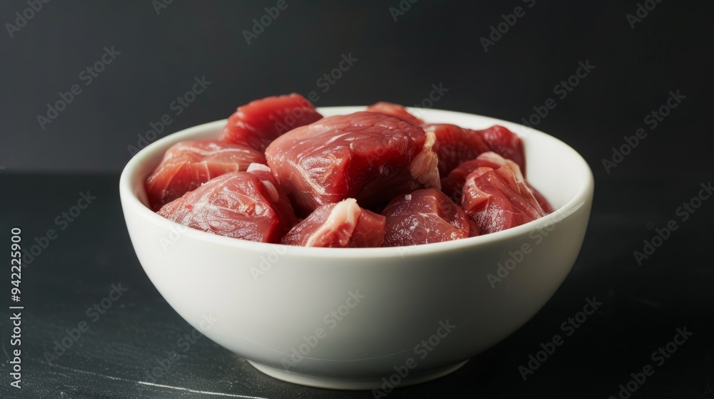 raw meat on white ceramic bowl raw meat on white ceramic bowl