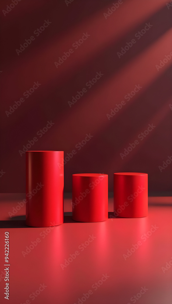 Minimalist Red Cylinders on Red Background Minimalist Red Cylinders on Red Background