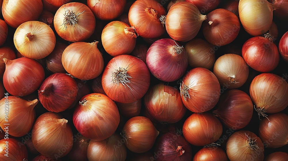 A mound of onions stacked atop another mound of onions A mound of onions stacked atop another mound of onions