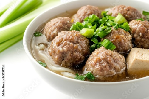 Beef Meatballs, The most common type of bakso made from ground beef mixed with tapioca flour. isolated on white background