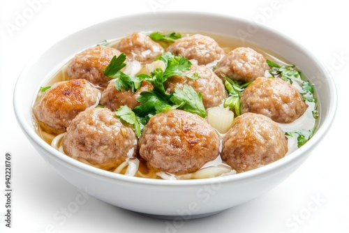 Beef Meatballs, The most common type of bakso made from ground beef mixed with tapioca flour. isolated on white background