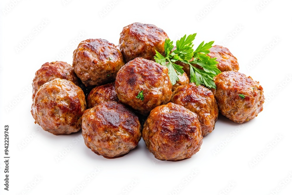 Grilled Meatballs, This version involves grilling the meatballs after boiling them, giving them a smoky flavor. isolated on white background Grilled Meatballs, This version involves grilling the meatballs after boiling them, giving them a smoky flavor. isolated on white background