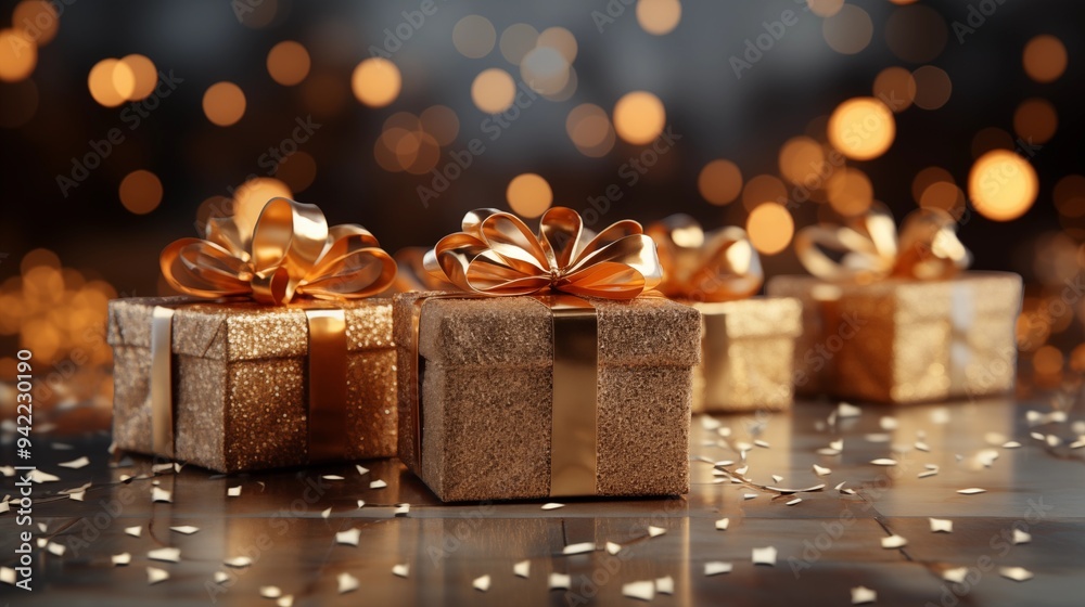 christmas gift boxes and bokeh lights 3d illustration christmas gift boxes and bokeh lights 3d illustration