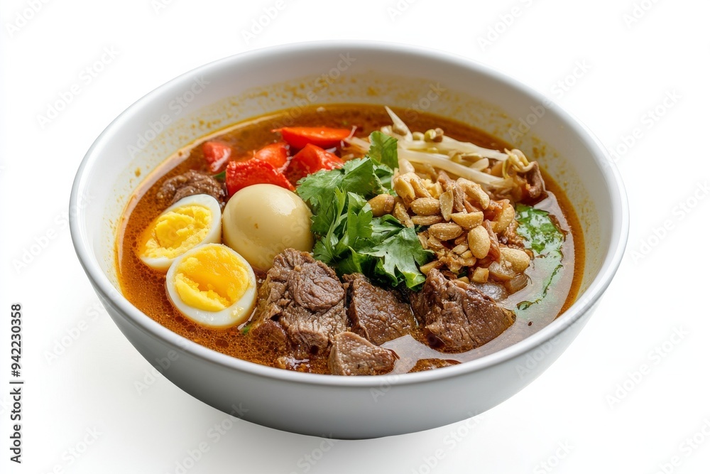 Madura Soup, From Madura Island, this soto features a clear broth with beef or chicken isolated on white background Madura Soup, From Madura Island, this soto features a clear broth with beef or chicken isolated on white background