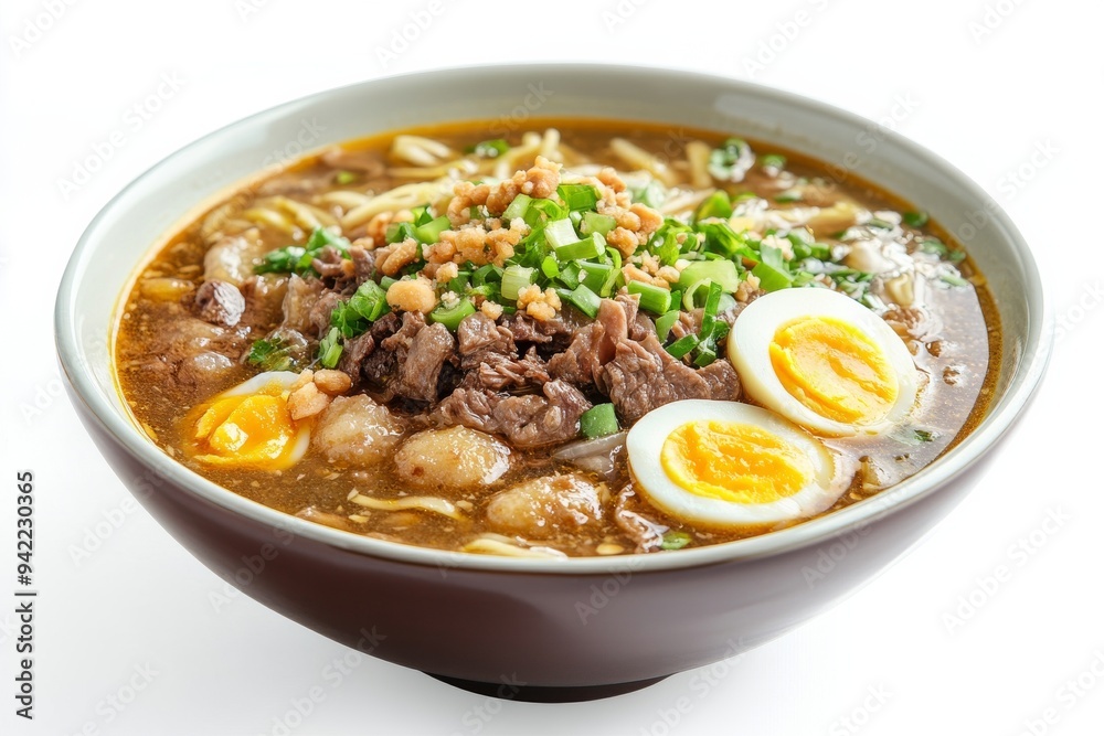 Madura Soup, From Madura Island, this soto features a clear broth with beef or chicken, isolated on white background Madura Soup, From Madura Island, this soto features a clear broth with beef or chicken, isolated on white background