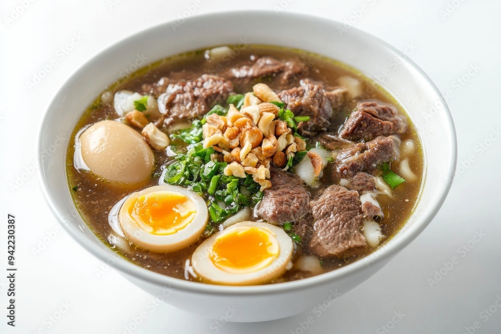 Madura Soup, From Madura Island, this soto features a clear broth with beef or chicken. isolated on white background Madura Soup, From Madura Island, this soto features a clear broth with beef or chicken. isolated on white background