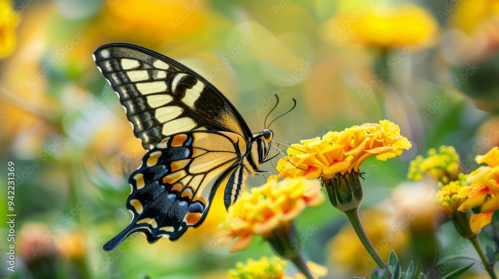 Obraz premium shallow focus photography of yellow and black butterfly