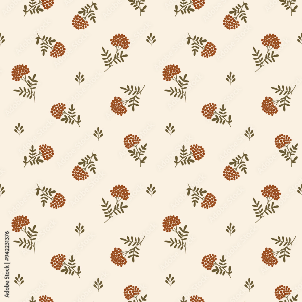 autumnal rowan berry vector seamless pattern for seasonal designs