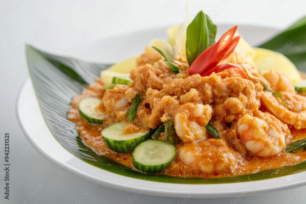 Surabaya Gado-Gado, A variant from Surabaya with a slightly different peanut sauce that includes petis udang (fermented shrimp paste) for added depth. isolated on white background Surabaya Gado-Gado, A variant from Surabaya with a slightly different peanut sauce that includes petis udang (fermented shrimp paste) for added depth. isolated on white background